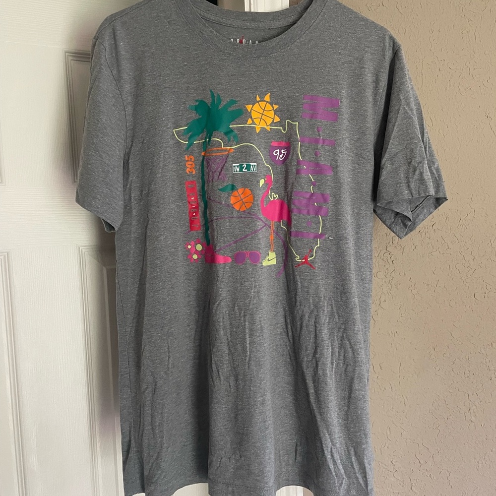 Jordan Brand Gray T-Shirt with Miami Florida theme